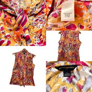 Banana Republic Colorful Sleeveless Top Attached Scarf Button Up Women’s Large